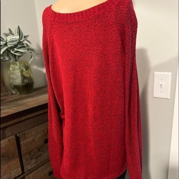 Petite Sonoma Goods For Life Lattice Crewneck Sweater Color: Red. XL PETITE - Picture 3 of 5
